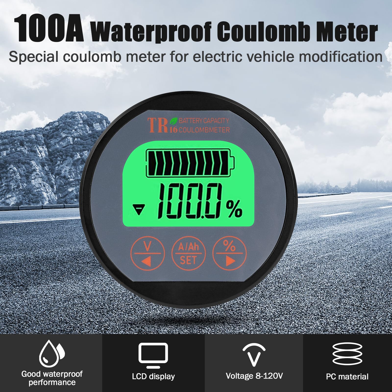 Batteriemonitor Tester, Voltmeter Amperemeter Wasserdichte Digitaler Tester Monitor mit LCD-Anzeige Batteriewächter mit 2m Kabel 8-120V 100A für Auto Motorboot Wohnmobil Solar