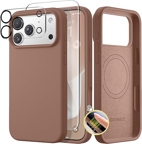 Miniatura 145 de GONEZ Funda de silicona para iPhone 14 Pro Max, compatible con MagSafe, con protector de pantalla + protector de lente de cámara, silicona líquida a