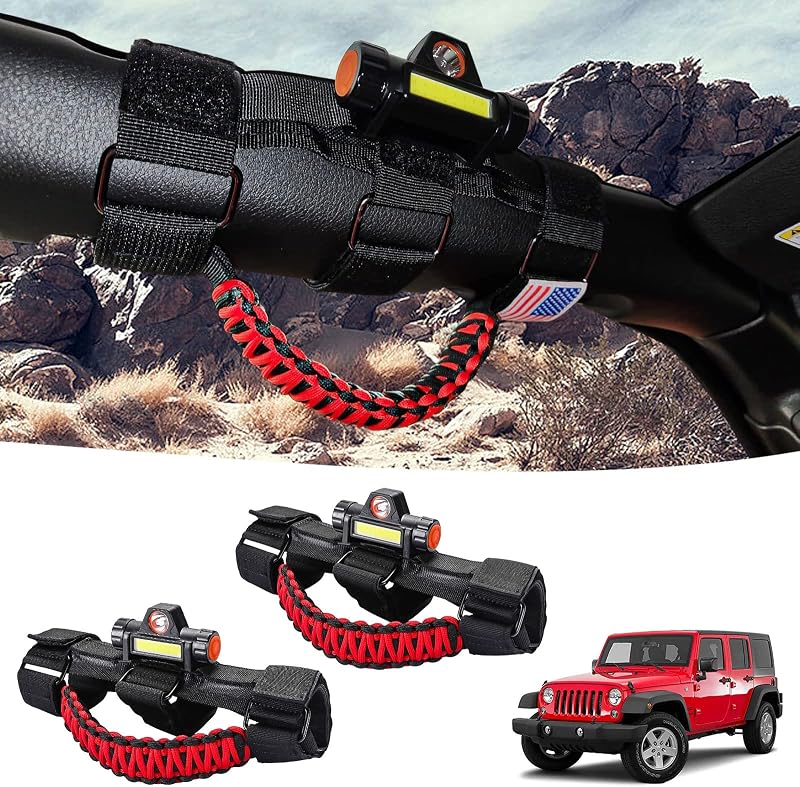 Alças de apoio GAIZON com luz LED para Jeep Wrangler e Gladiator – Par vermelho