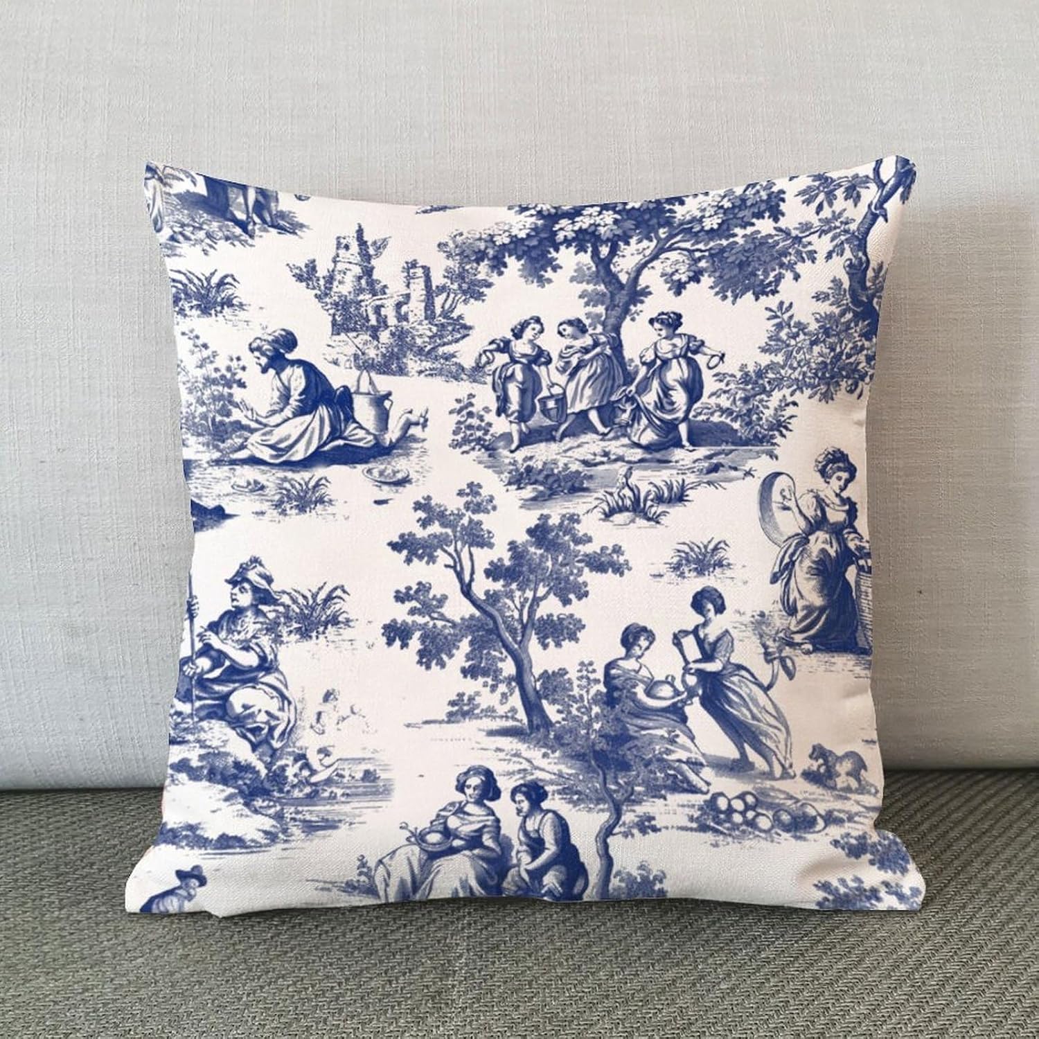 ArogGeld Chinoiserie Toile Pillow Covers French Country Pillow Covers Asian Style Throw Pillow Cover Navy Blue Farmhouse Pillow Case Cushion Cover Home Decor for Couch Sofa Bed Car 22x22in image 2