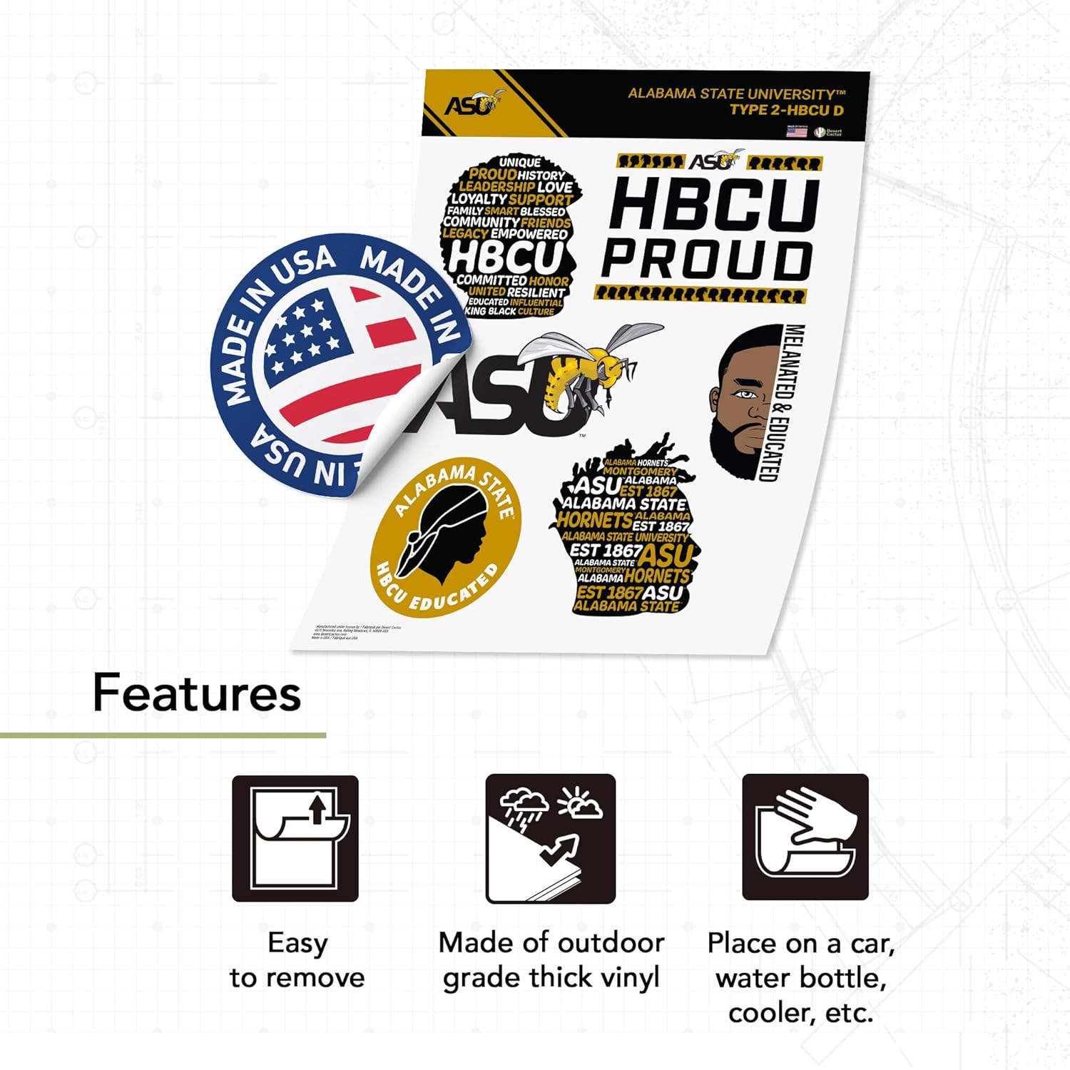 Desert Cactus Alabama State University Sticker Hornets ASU Sticker Vinyl Decals Laptop Water Bottle Car Scrapbook (T2 HBCU-D) - Image 2