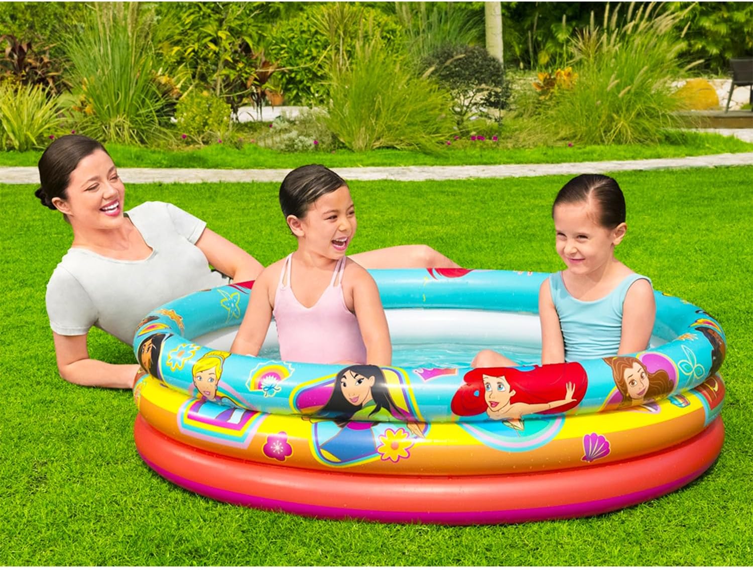 Disney Princess Inflatable Pool - Bundle with Inflatable Kiddie Pool for Girls, Kids Plus Stickers, More | Disney Princess Kiddie Pool Set (48" L x 48" W x 10" H)