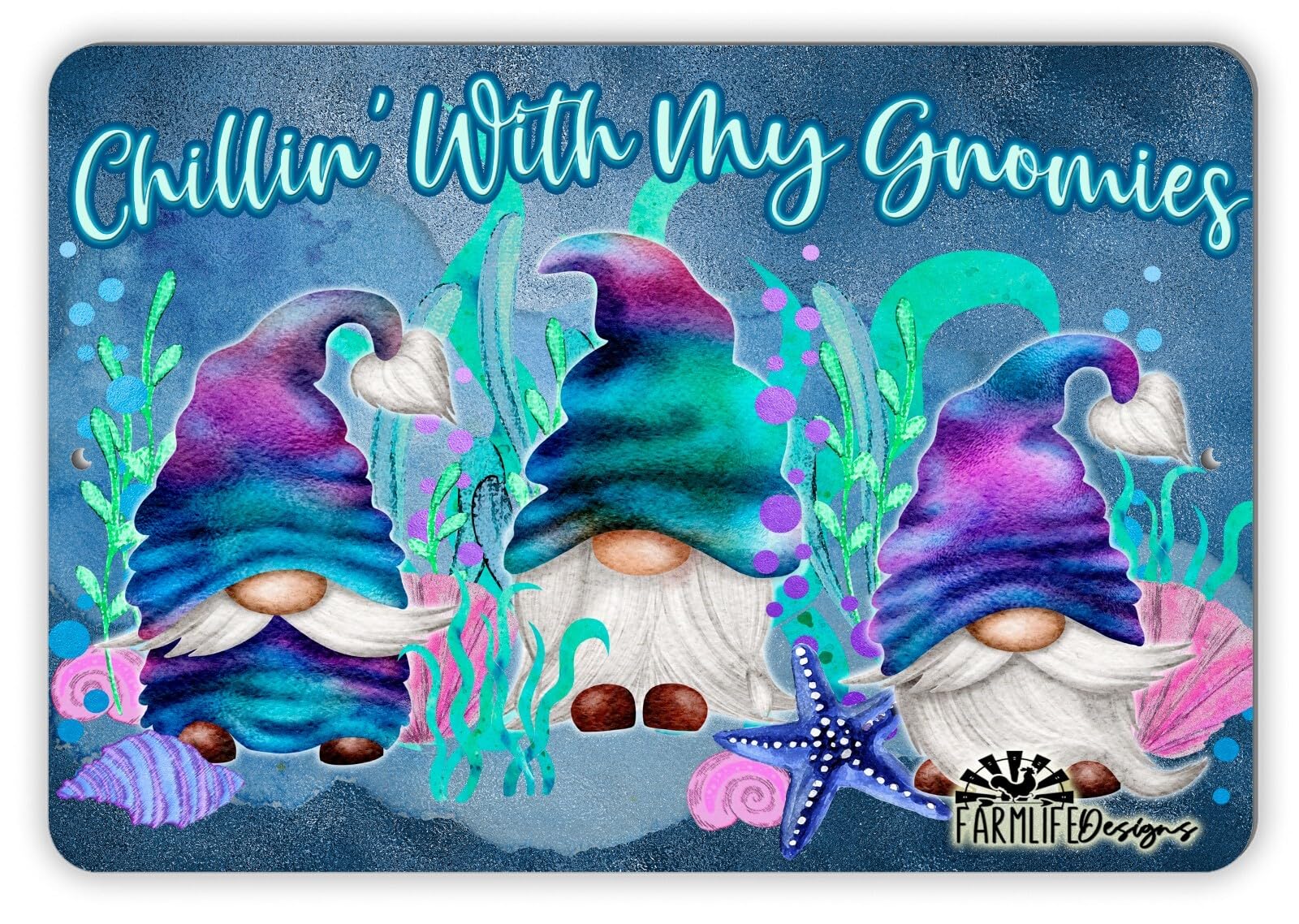 Gnomes Sign Underwater Chillin with my Gnomies 12x8 Metal tin wall art gift home decor