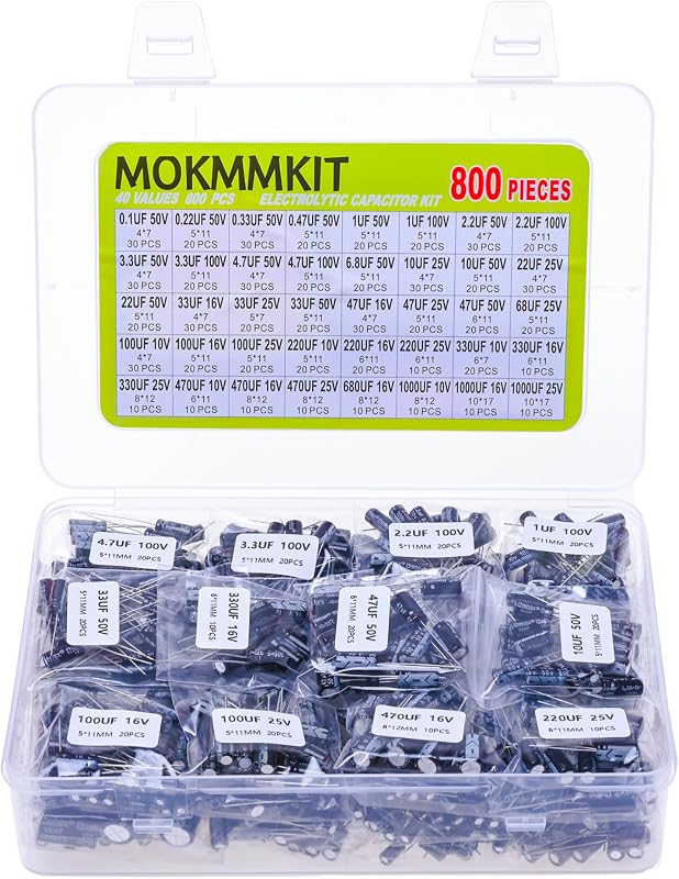 40 Values, 0.1uF-1000uF, Aluminum Electrolytic Capacitor Assortment Kit | MOKMMKIT, 10V 16V 25V 50V 100V, DIY in-line Aluminum Capacitors Set, Direct Insertion Series