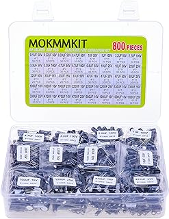 40 Values 800 Pieces, 0.1uF-1000uF, 10V 16V 25V 50V 100V, Electrolytic Capacitor Assortment Kit, DIY in-line Aluminum Capacitors Set, Direct Insertion Series