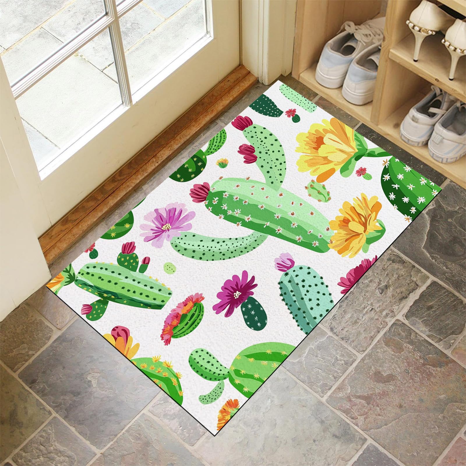 Tapis de porte pour couloir et jardin à motif de cactus résistant 60x90 cm