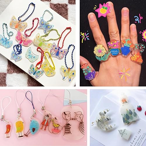 Miniatura 4 de Natonhi El kit de hojas de plástico termorretráctil de 290 piezas incluye 30 piezas de papel de arte retráctil A4 y 120 llaveros accesorios, 20