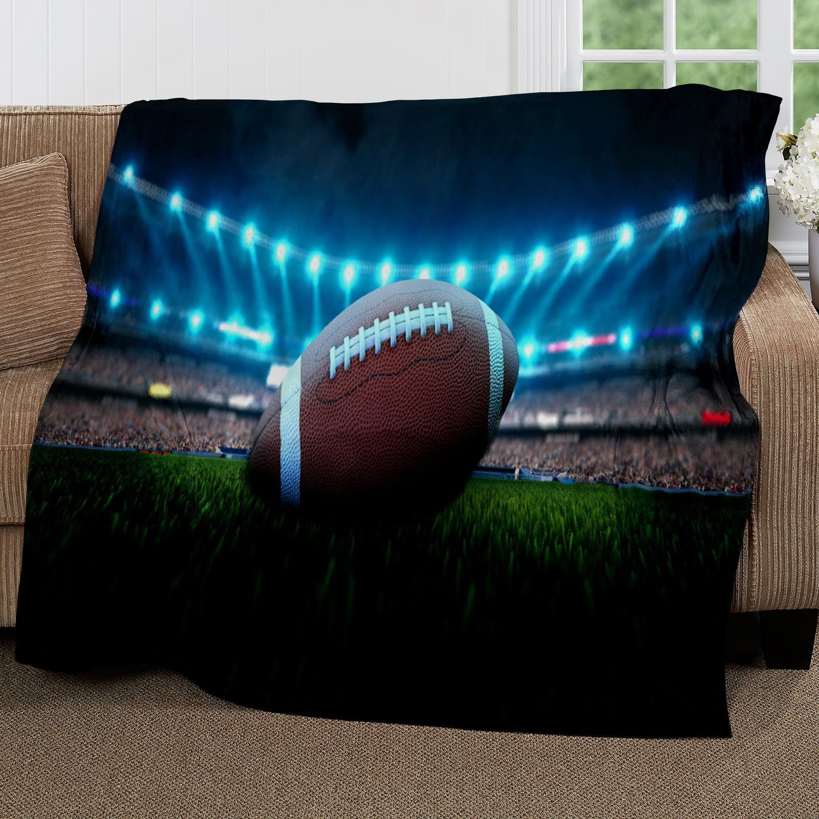 Cozyrest Boys Rugby Stadium 3 Fleece Blanket Fluffy Soft Cozy And Warm Rugby Stadium Pattern Throw Blanket Flannel Plush For Kids Adults, Blanket Washable For Bed And Couch, All Season 39X52 Inch