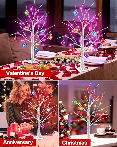 Miniatura 4 de Árbol de abedul inteligente RGB de 2 pies  Árbol iluminado LED que cambia de color, paquete de 2 con control de aplicación Bluetooth, 16 millones de