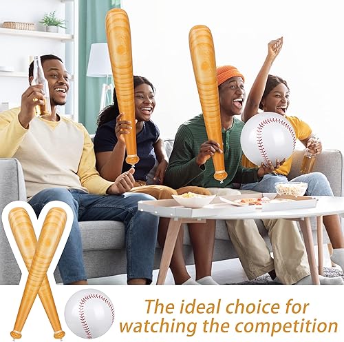 Miniatura 5 de durony Juego de béisbol inflable de 5 piezas, incluye 2 piezas de bate de béisbol de 31.5 pulgadas, 3 piezas de 5.5 pulgadas, playa, béisbol,