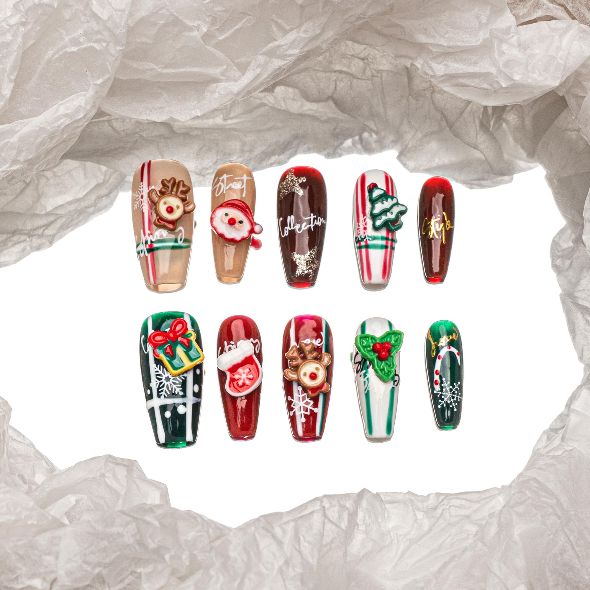 Sun&Beam Nails Handmade Press-on Long Coffin Ballerina Red White Black Silver Glam Halloween Ombre Design Fashion False Nail Tips 10 Pcs Set (#189 M) — view 60