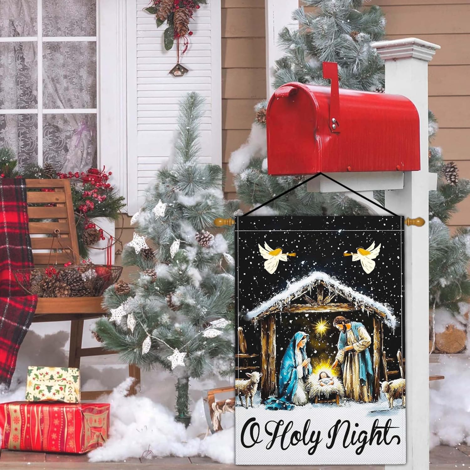 Christmas Oh Holy Night Jesus Nativity Scene Garden Flag Christian Jesus Yard Signs Garden Flags for Outside 12x18 Double Sided Christmas Vacation Outdoor Decorations - Image 6