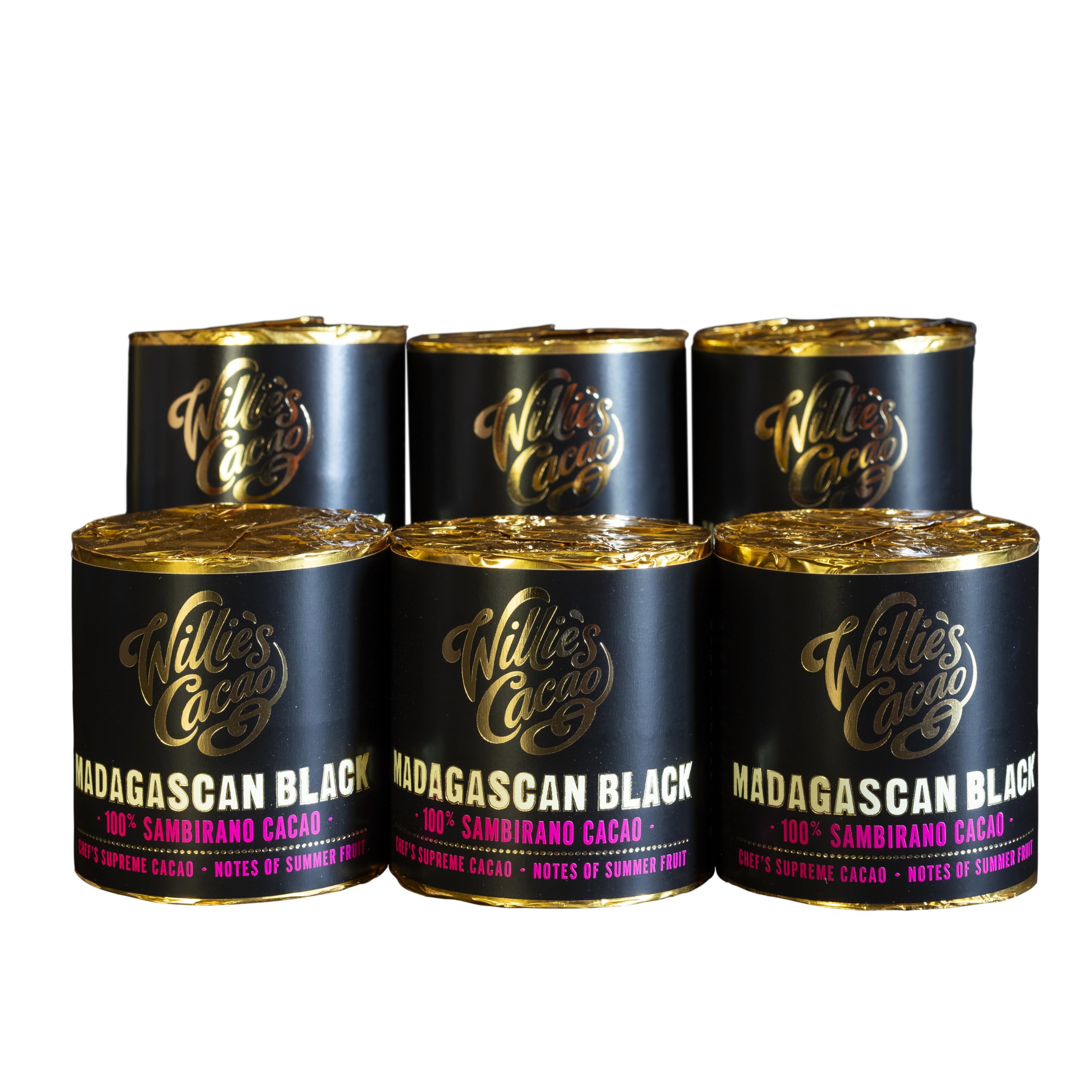 Willie's Cacao - 100% Cacao - Madagascan Black 100% Sambirano cacao - 180g x 6 - Summer fruit notes - For cooking, baking, drinks - Vegan & No Added Sugar