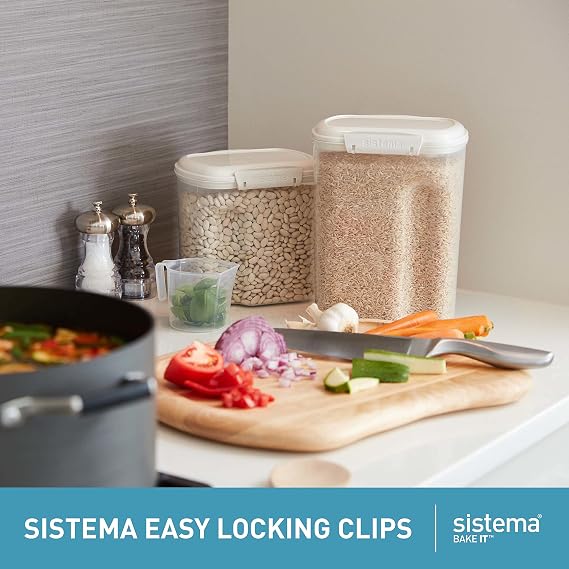 Systema BAKE IT cooking set storage box set, 5 bulk boxes with lid and 2 measuring cups, BPA free, perfect for muesli, flour, pasta and more