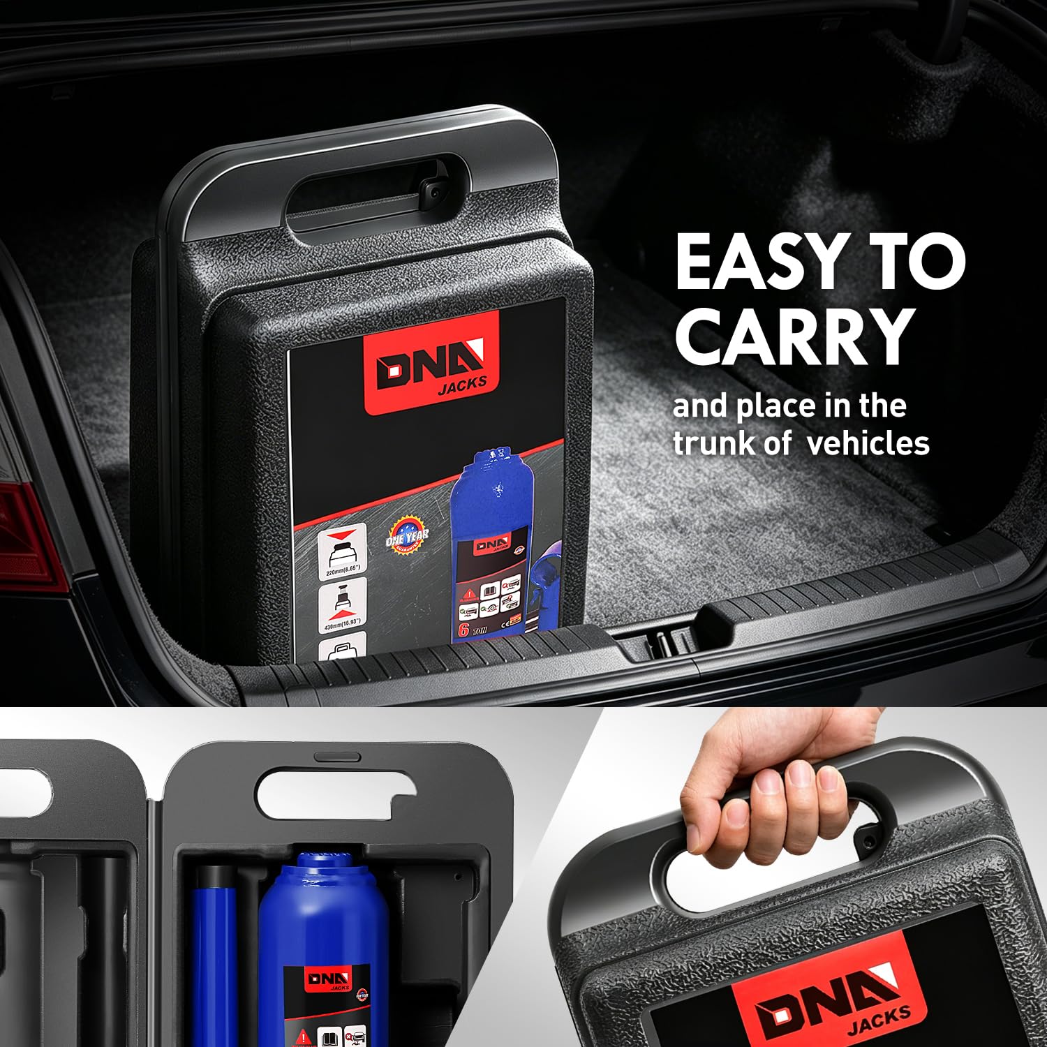 DNA MOTORING Gato hidráulico Soldado automotriz de 6 toneladas/600.0 kg para reparación de vehículos, camionetas, Camiones, con Mango Manual, Azul, TOOLS-00356