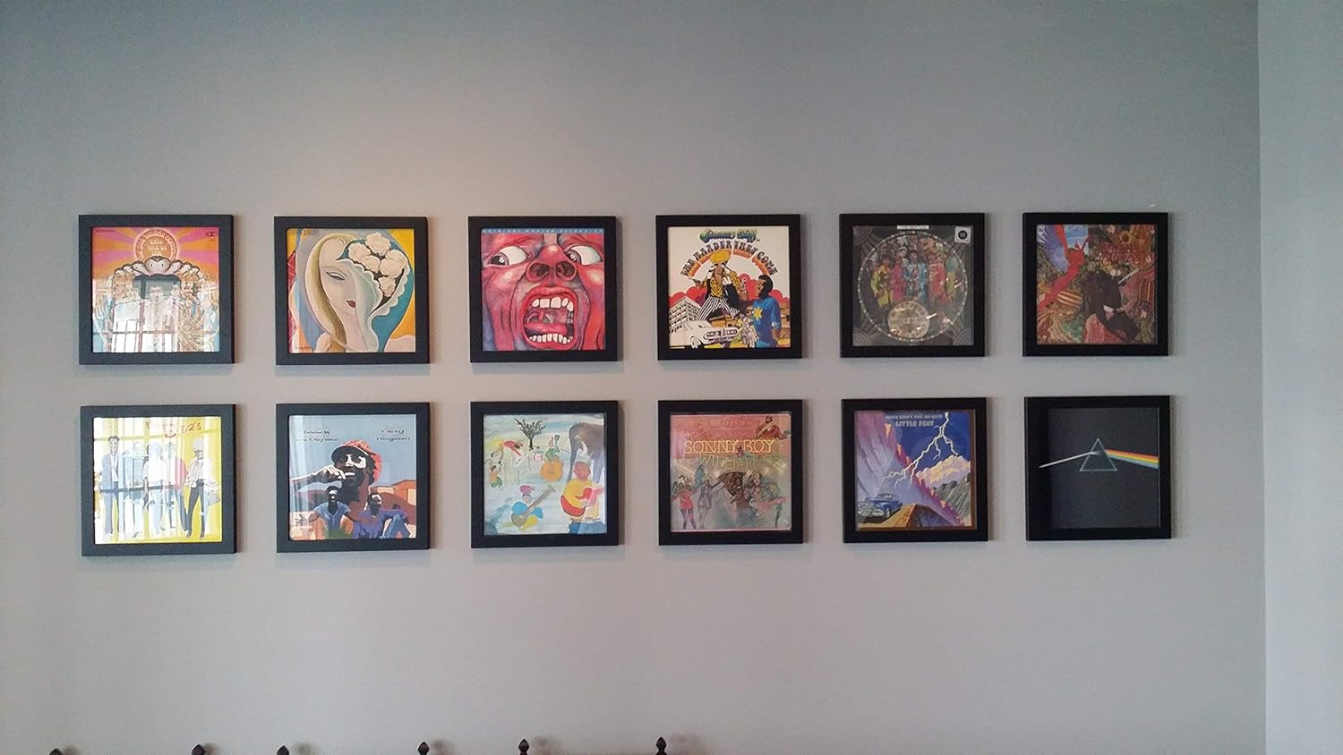 Record Album Sleeve Display Frame Featuring Solid Wood Frame and Glass Front (Not Plastic) (Black Frame)