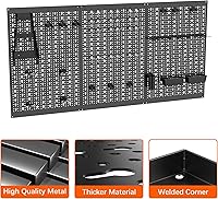 Vista 5 de TORACK 3 piezas de paneles de tablero de clavijas de metal para almacenamiento de herramientas de garaje, tablero de clavijas para banco de trabajo