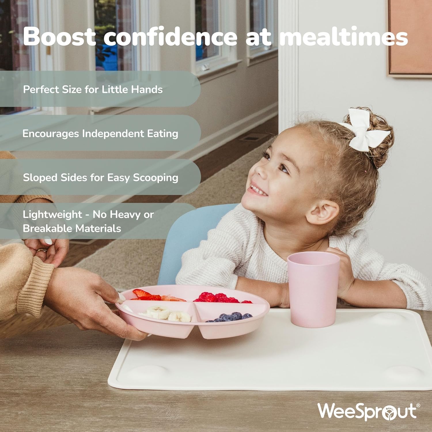 WeeSprout Divided Bamboo & Melamine Plates for Kids - Set of 4 Toddler Dinnerware, Food Grade, Kid Safe with Divided Design for Picky Eaters, Dishwasher Safe, Reusable Modern Tableware - Image 4