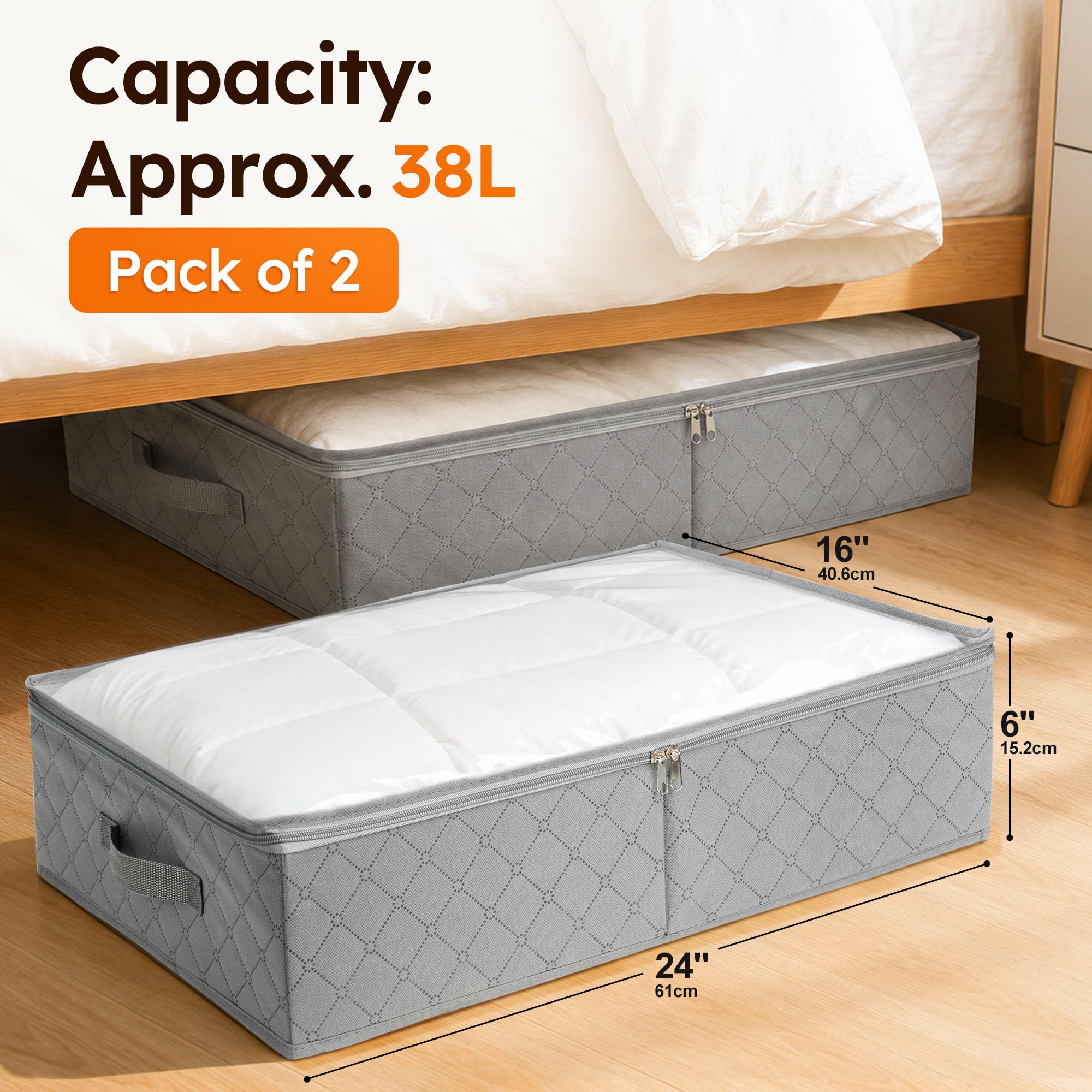 LotFancy - Contenitori sotto il letto, confezione da 2, 61 x 40 x 15 cm