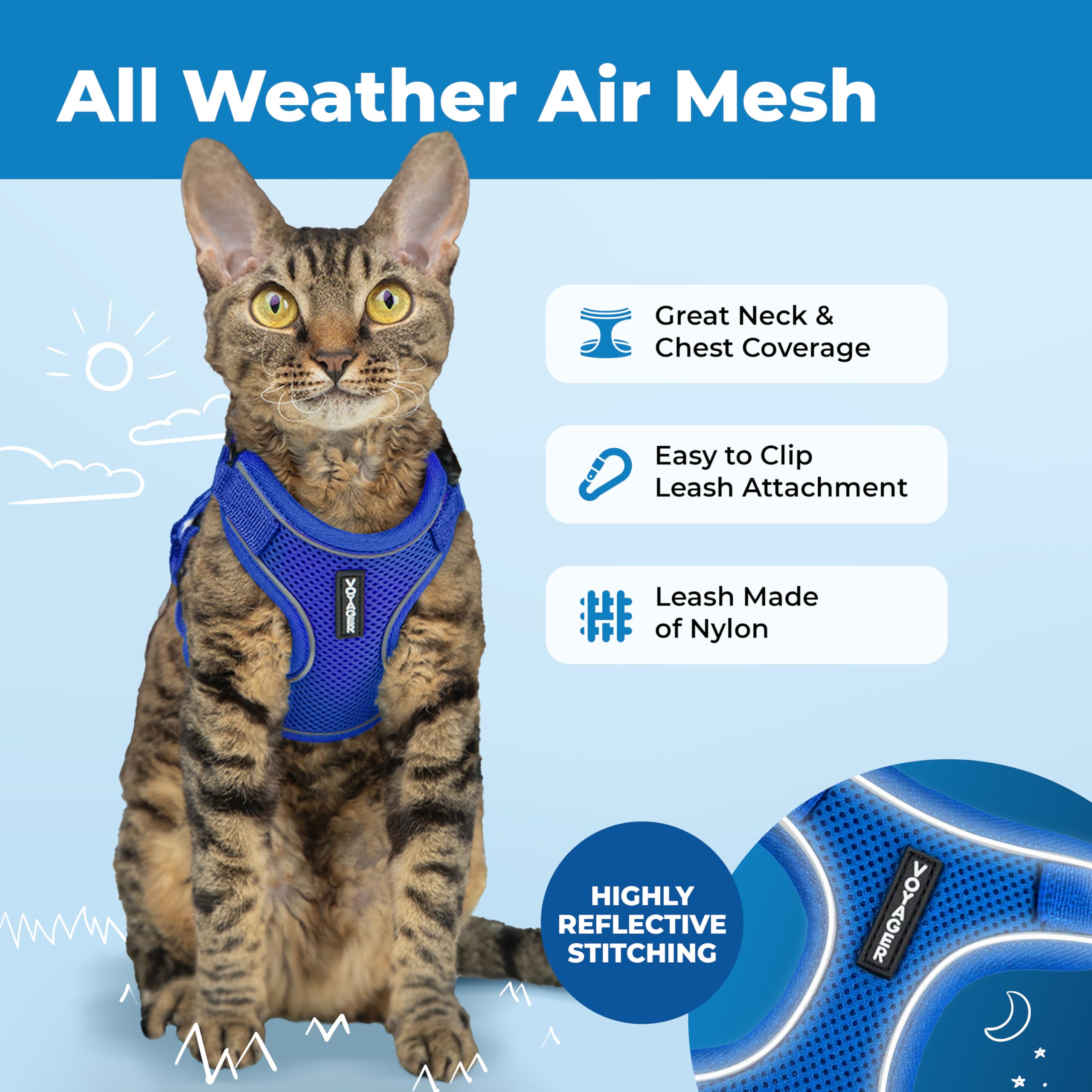 Voyager Escape Proof Cat Harness and Leash Set including Reflective Stitching, Neoprene Handle 5ft, Supports Small - Image 3