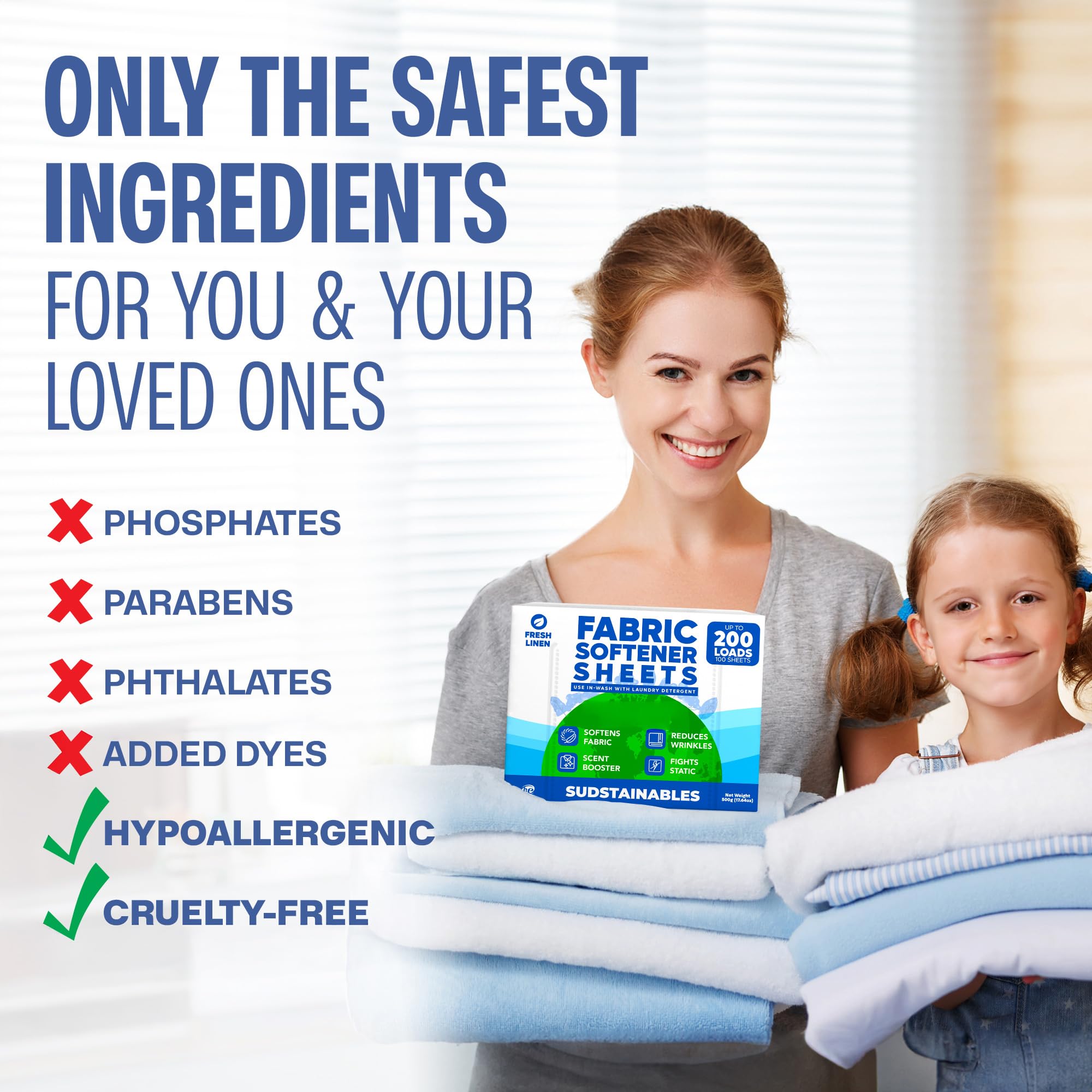 Sudstainables Fabric Softener Sheets for Washer – Laundry Softener Sheets for Washing Machines, Scented (200 loads) | Pods and Liquid Alternative