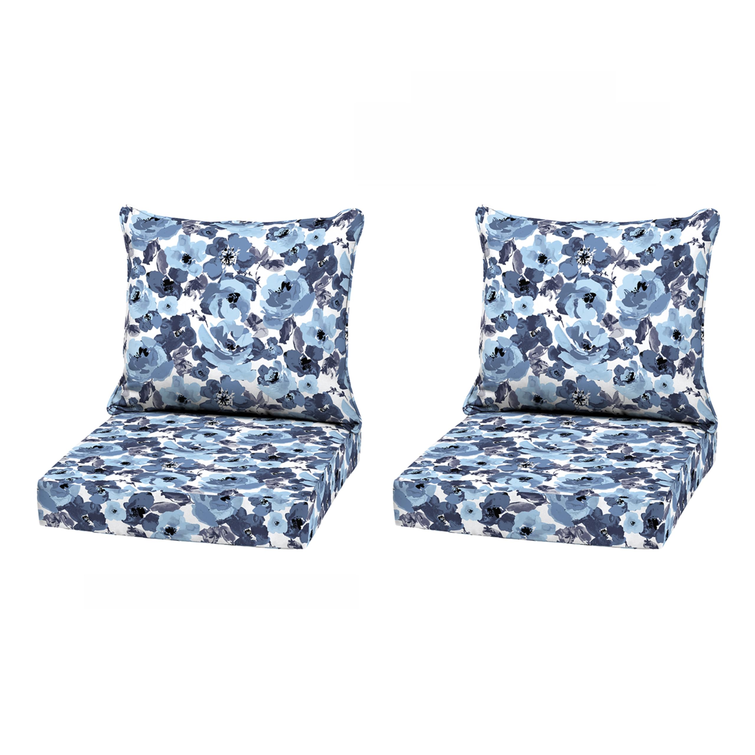 Arden Outdoor Deep Seat Cushion Set, 2-Pack, 22x24, Blue Garden Floral