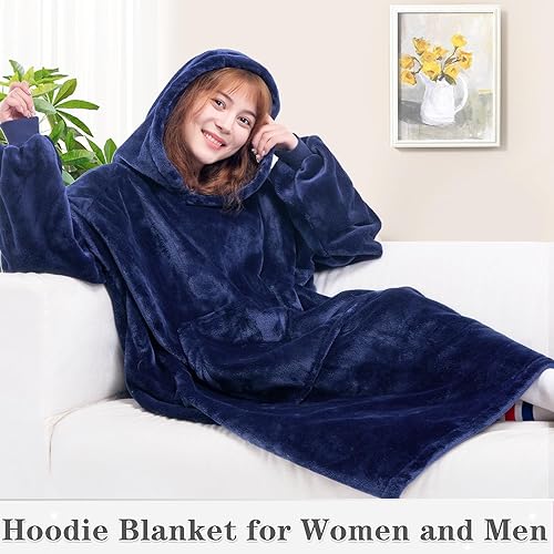 Miniatura 3 de Waitu - Sudadera tipo manta, para regalar a hombre o mujer, muy cálida y agradable, grande, con capucha, de gruesa franela, con mangas y un bolsillo