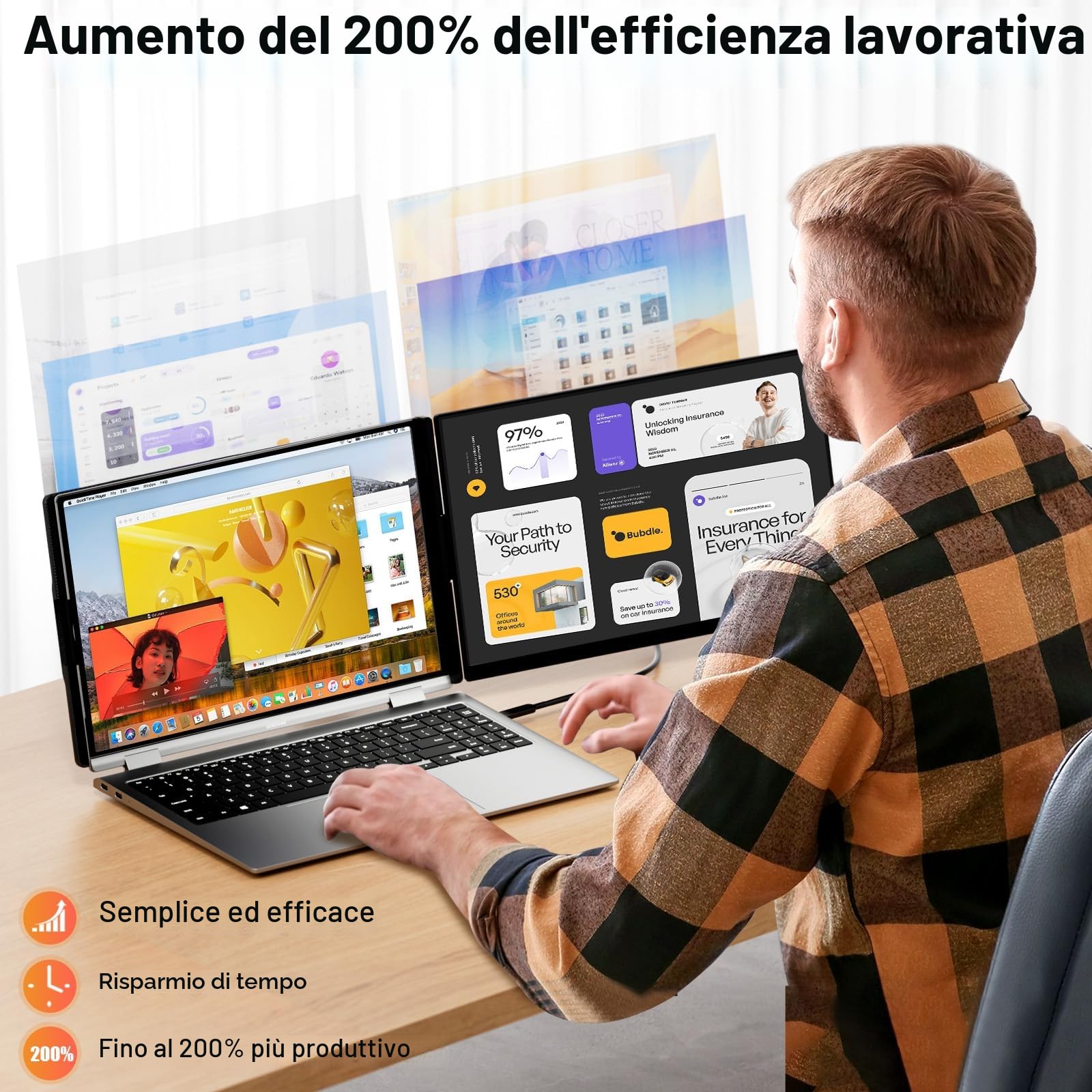 Monitor Portatile Aggiornato Da 15,6”, Estensore Del Doppio Monitor Del Laptop Portatile Fhd 1080p Ips, Estensore Dello Schermo Da Viaggio Staccabile Adatto A Computer Portatili Da 13-17,3”