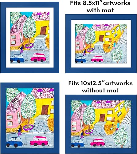 Miniatura 4 de Americanflat Marco para obras de arte infantiles, carga frontal, azul zafiro, 8.5 x 11 pulgadas con paspartú o 10 x 12.5 sin él, formato de