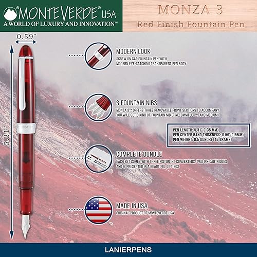 Miniatura 6 de Monteverde Monza - Pluma estilográfica (3 unidades), color rojo