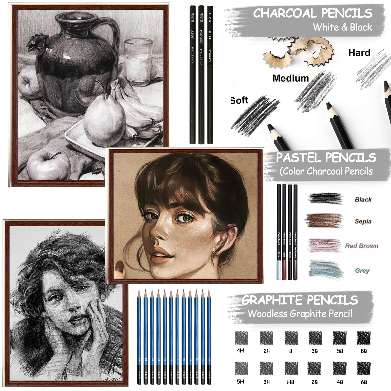 Juego de Suministros de Arte de 76 Piezas, Lápices de Dibujo,Kit Dibujo,Lápices de Colores Profesionales,Bosquejo Material Set,Juego de Lápices de Colorear de Artista,Juego de Dibujo