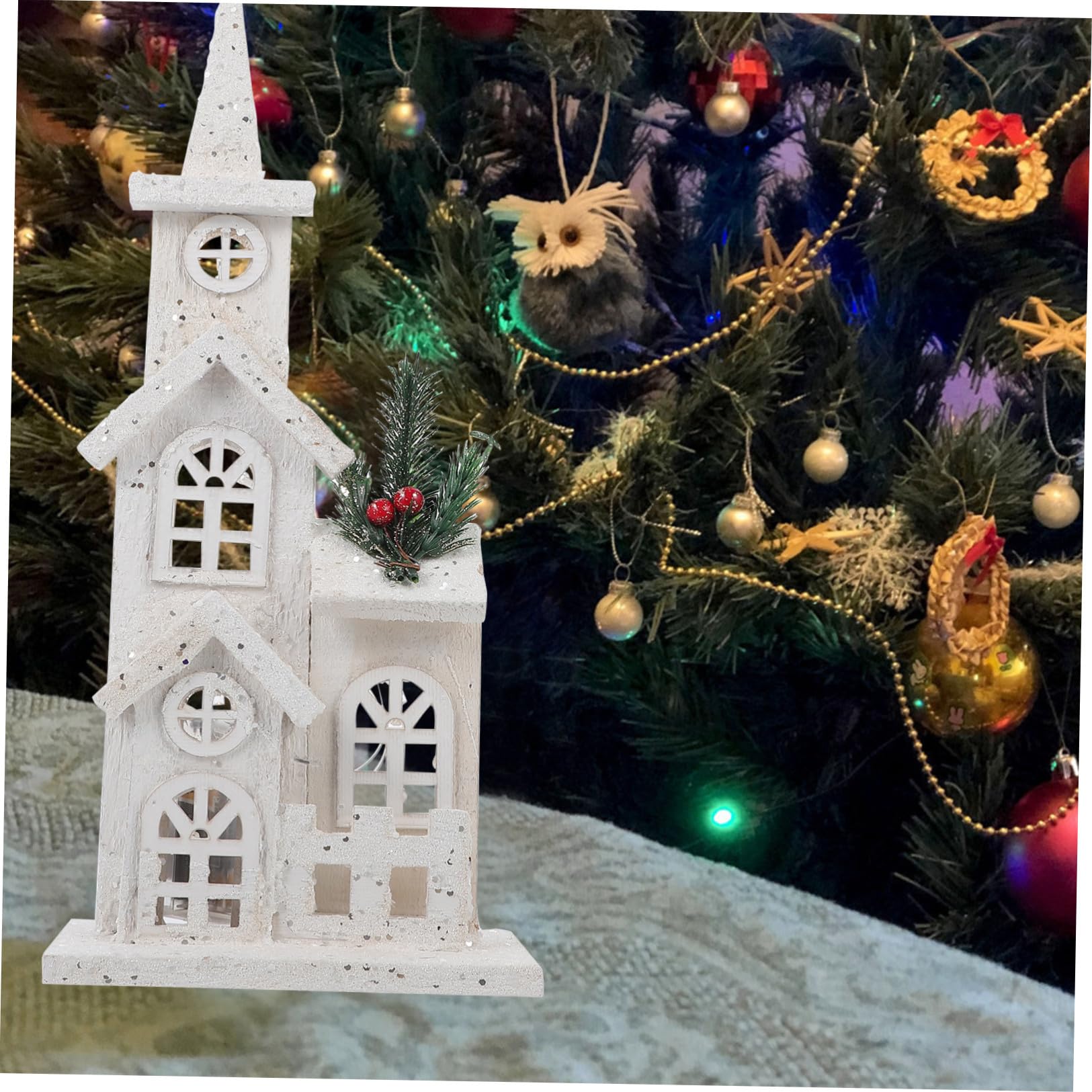 SHINEOFI Addobbo Natalizio Villaggio in Legno Bianco Luminoso Decorazione Delicata per Tavolo e Vetrina, per Abitazioni e Centri Commerciali