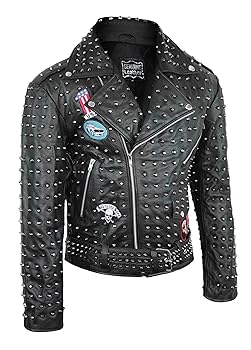 III-Fashions Mens Studded Spiked Skull Rockstar Biker Black