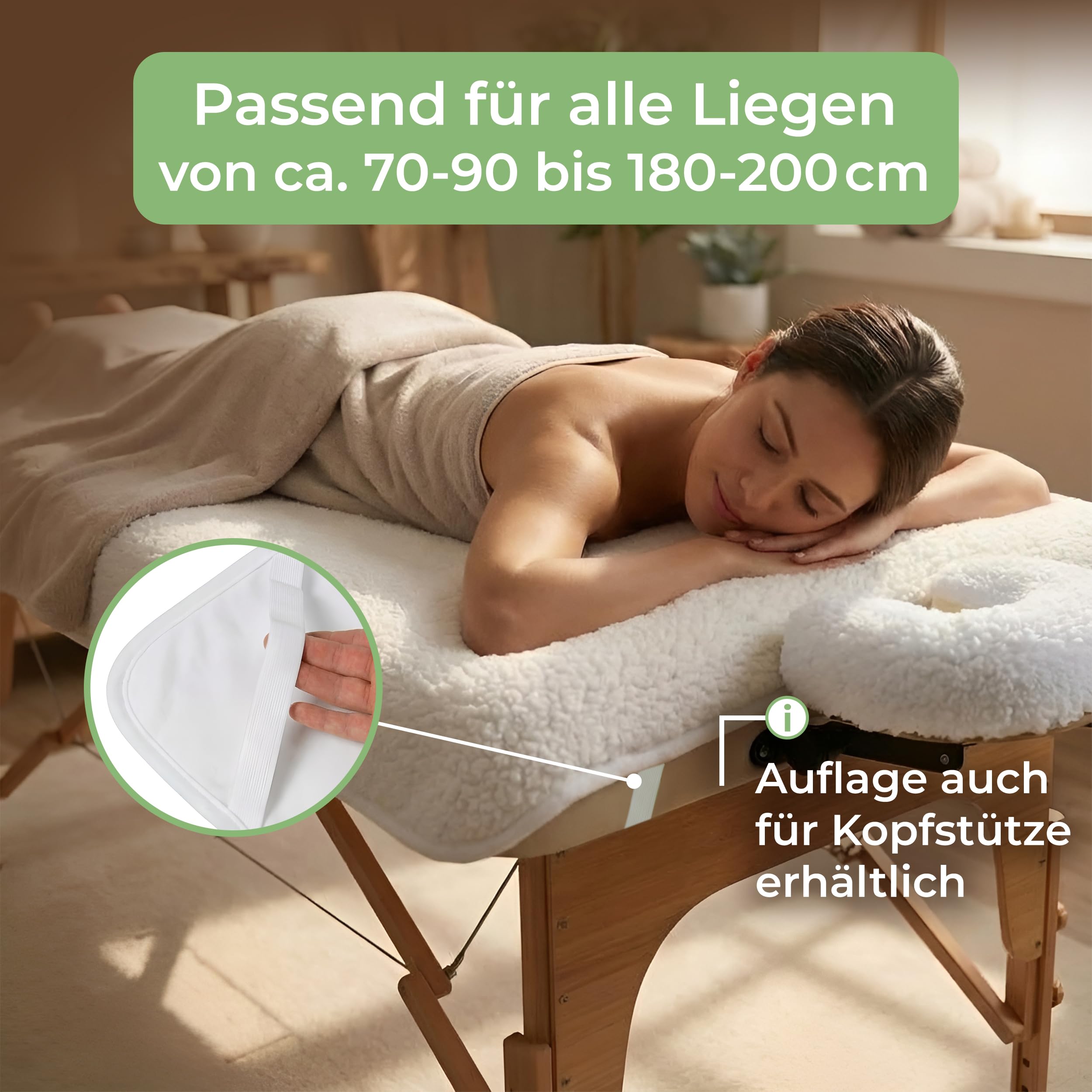 MASSAGE-EXPERT Extrawarme Vlies-Auflage für Massageliege 185 × 84 cm – rutschfest mit elastischen Eckbändern – waschbar 40 °C – Schutz & Komfortauflage