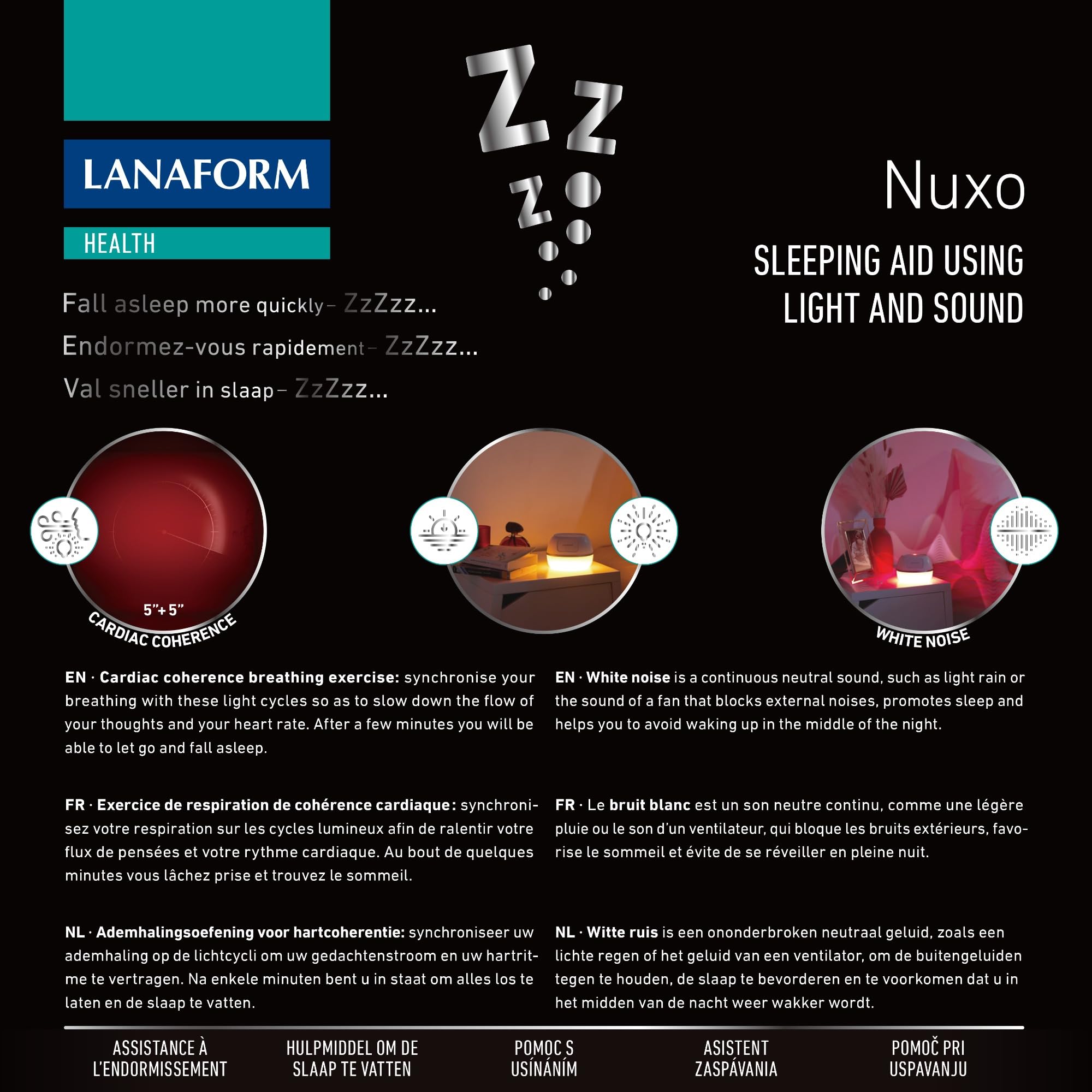 Nuxo Aide Au Sommeil Simulateur De Crépuscule Exercice De Respiration 4 Techniques D’aide À L’endormissement