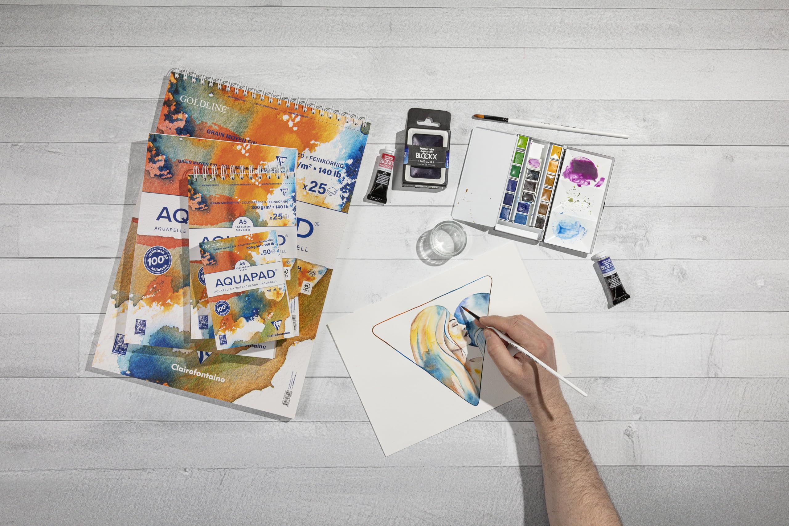Clairefontaine Aquapad Goldline Aquarellblock A6, 10,5x14,8cm, 300g, 50 Blatt