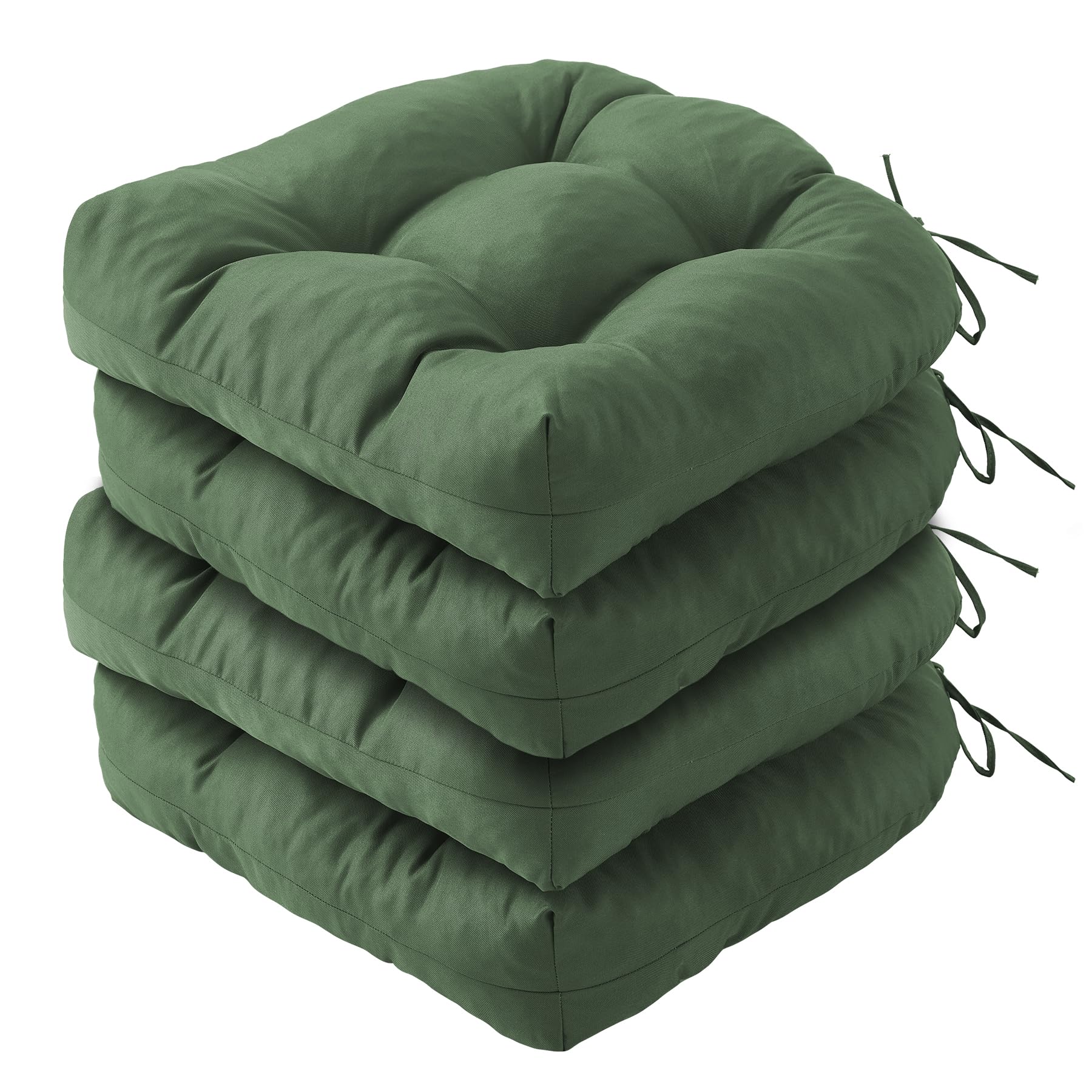 Photo 1 of IPYNBAP Outdoor Chair Cushions Set of 4, Patio Chair Cushions with Ties, 19x19+5” Tufted Outdoor Seat Cushions, Waterproof Patio Furniture Cushions, Outdoor Dining Chair Pads, Forest Green