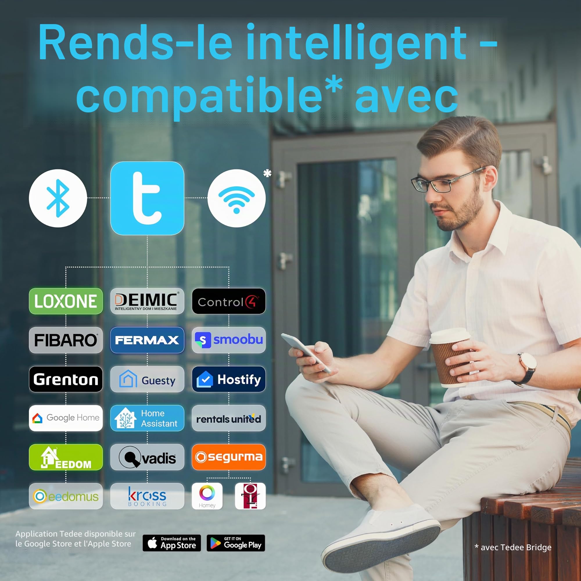 Tedee GO2 Serrure Intelligente Connectée Retrofit pour Porte d'Entrée | Installation Facile Sans Travaux | Déverrouillage Automatique Sans Clé | Bluetooth, Matter, Apple HomeKit, Alexa, Google Home