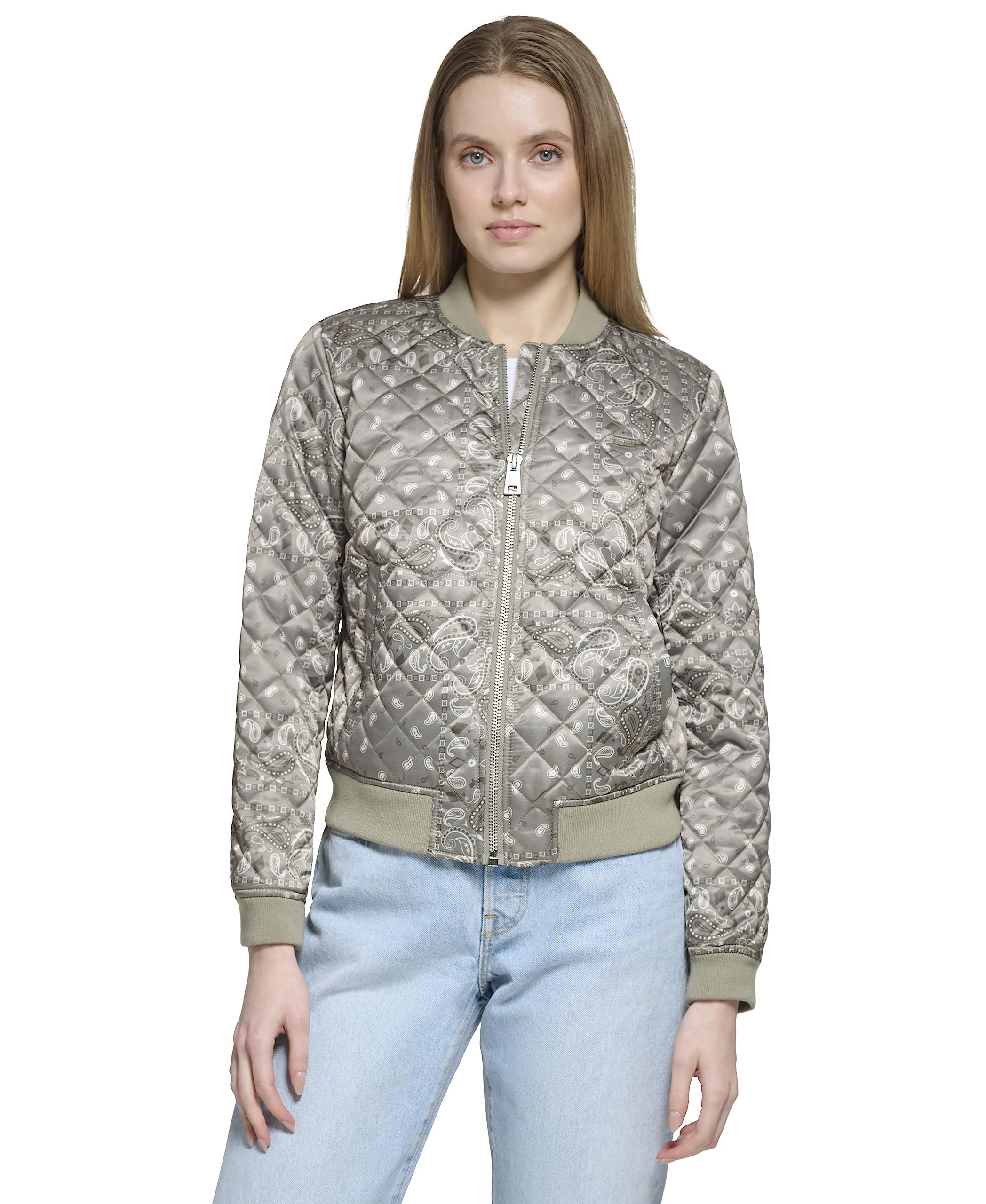 Levi's Damen Women's Diamond Quilted Bomber Jacket with Front Pockets-Regular & Plus Sizes Jacke, Grünes verblasstes Bandana, S – Ansicht 2