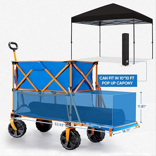 Miniatura 6 de Old Bahama Bay Carro plegable de doble piso de 400 L, carrito plegable con cubierta inferior de 54 pulgadas, carro utilitario resistente con ruedas