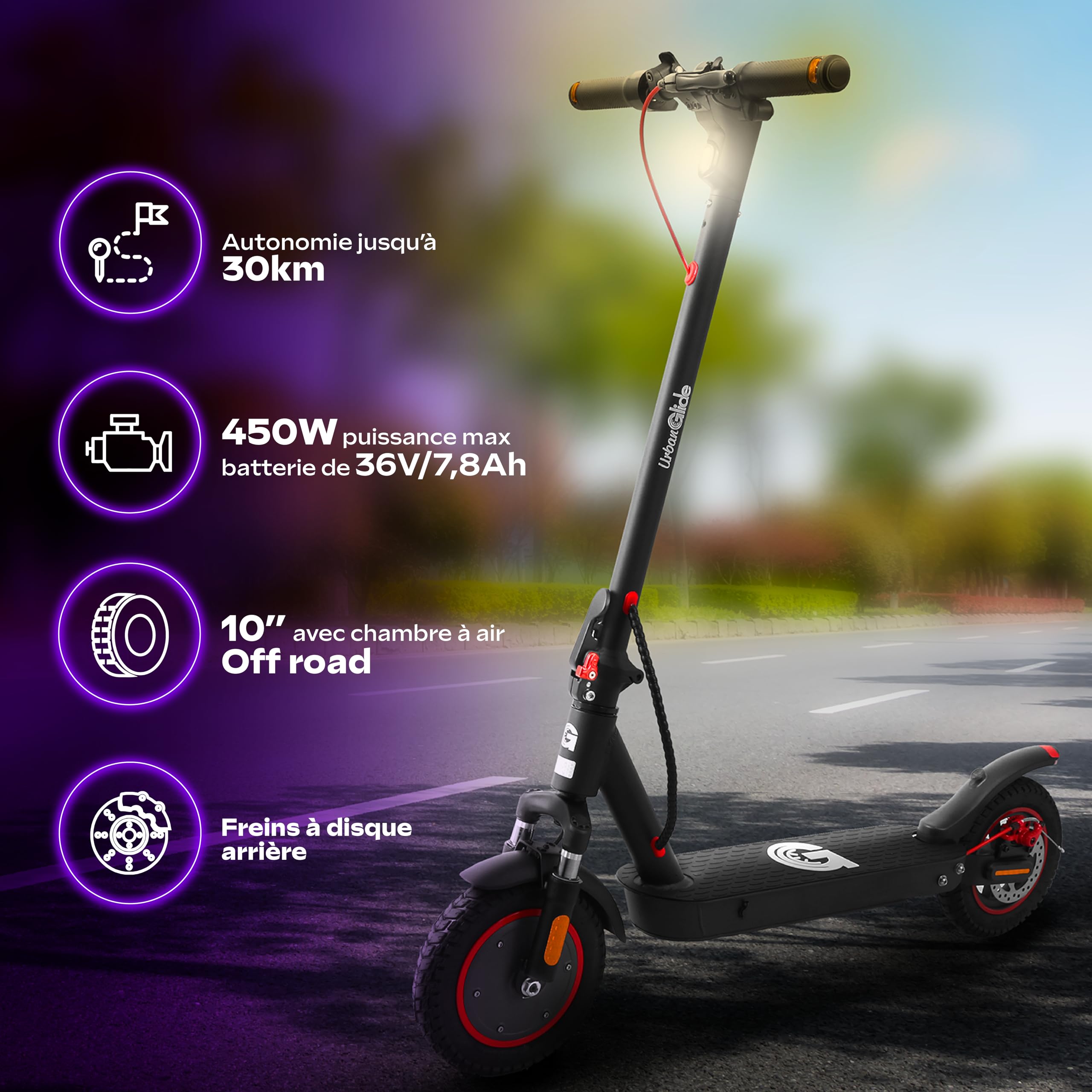 Trottinette Électrique Adulte UrbanGlide 100P11 – Autonomie Jusqu'a 30 km - Pneu 10" - Batterie 42V - Poids 15Kg