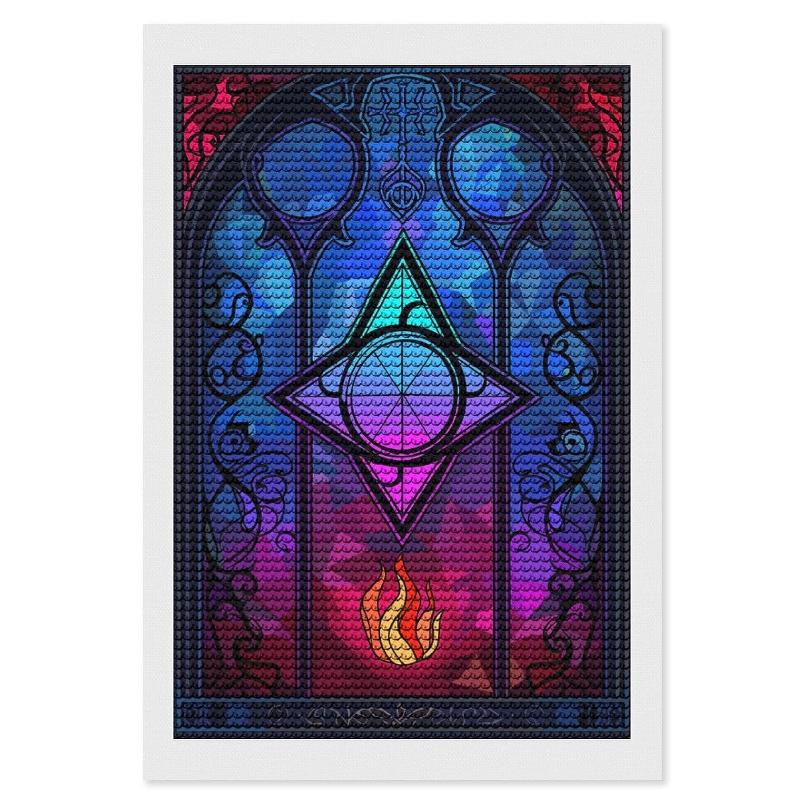 Junmoney Mystical Stained Glass Window Diamond Painting Kit 8"x12", Thoughtful Handmade Gift, for Creative Relaxation, Printed Canvas, Cosy Home Accent
