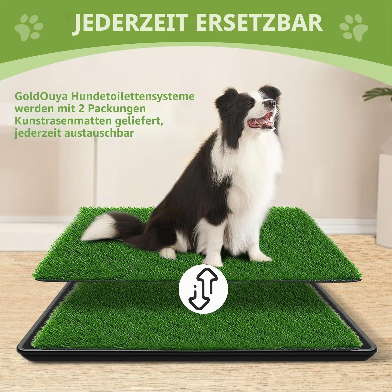 60 x 90 cm Hundegras-Pad mit Tablett für Innen-und Außenbereich,große Hunde-Töpfchentraining ist EIN komplettes Töpfchensystem Gras-Pinkelpads für Hunde mit Tablett ist wiederverwendbar
