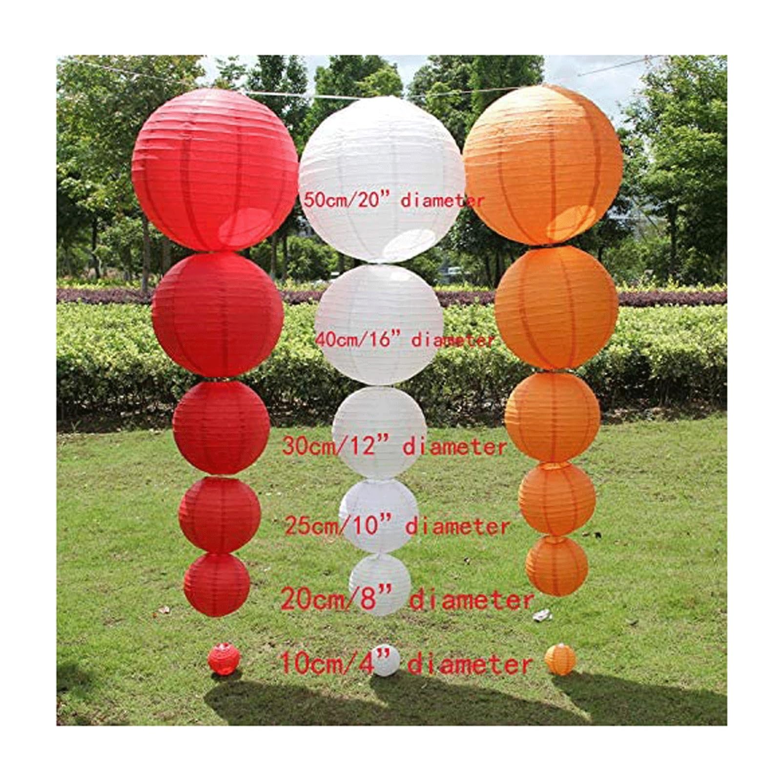 Lampion Zestaw 9 lampionów papierowych chińskie okrągłe kolorowe różne rozmiary abażury z tkaniny nylonowej świąteczne wesele Patio dekoracje wiszące lantern(Groen,35cm)