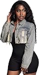 Floerns Women's Cropped Jean Jacket Casual Distressed Raw Hem Ripped Denim Coat W/Pocket