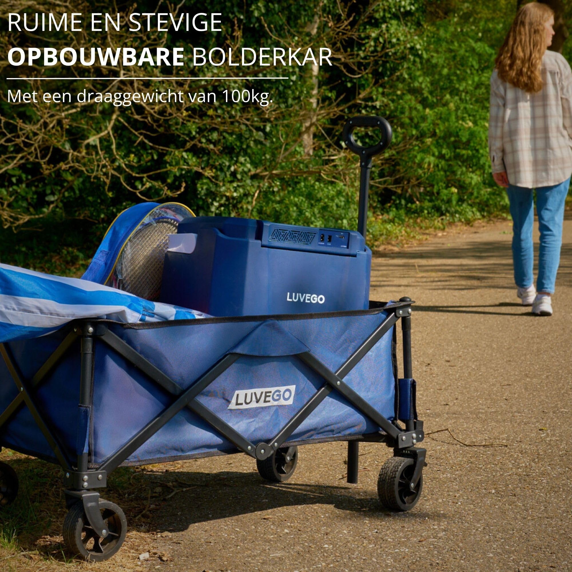 Luvego Carrello Spiaggia - 35L, Carrello Pieghevole, 4 Grandi ruote, Ruote a 360º, Trasportare fino a 100 kg, Maniglia regolabile, Per tutti i terreni