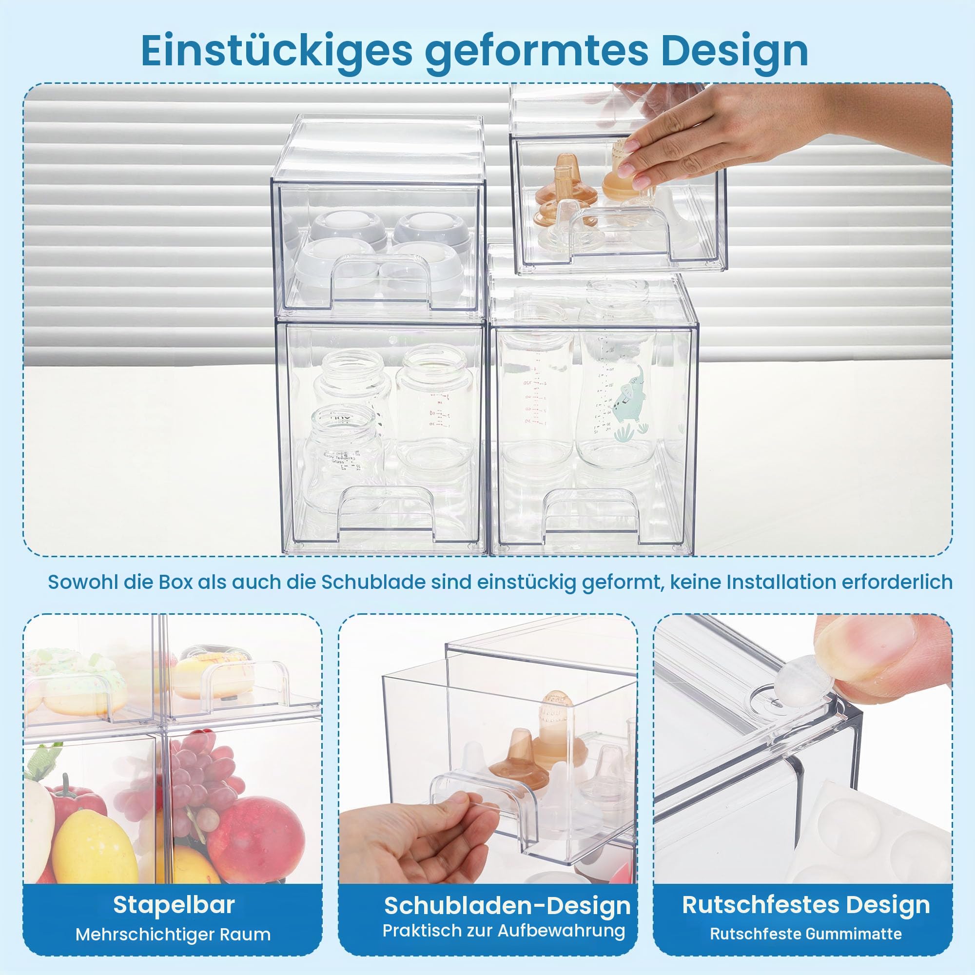 yanyoyo Aufbewahrungs-Organizer für Babyflaschen (2 kleine + 2 hoch, transparent)