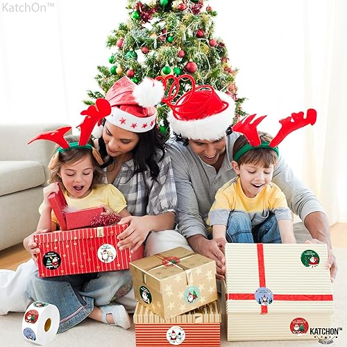 Miniatura 6 de KatchOn, Rollo de calcomanías navideñas festivas  8 diseños, 500 unidades  Calcomanías redondas de Navidad para sobres, calcomanías navideñas