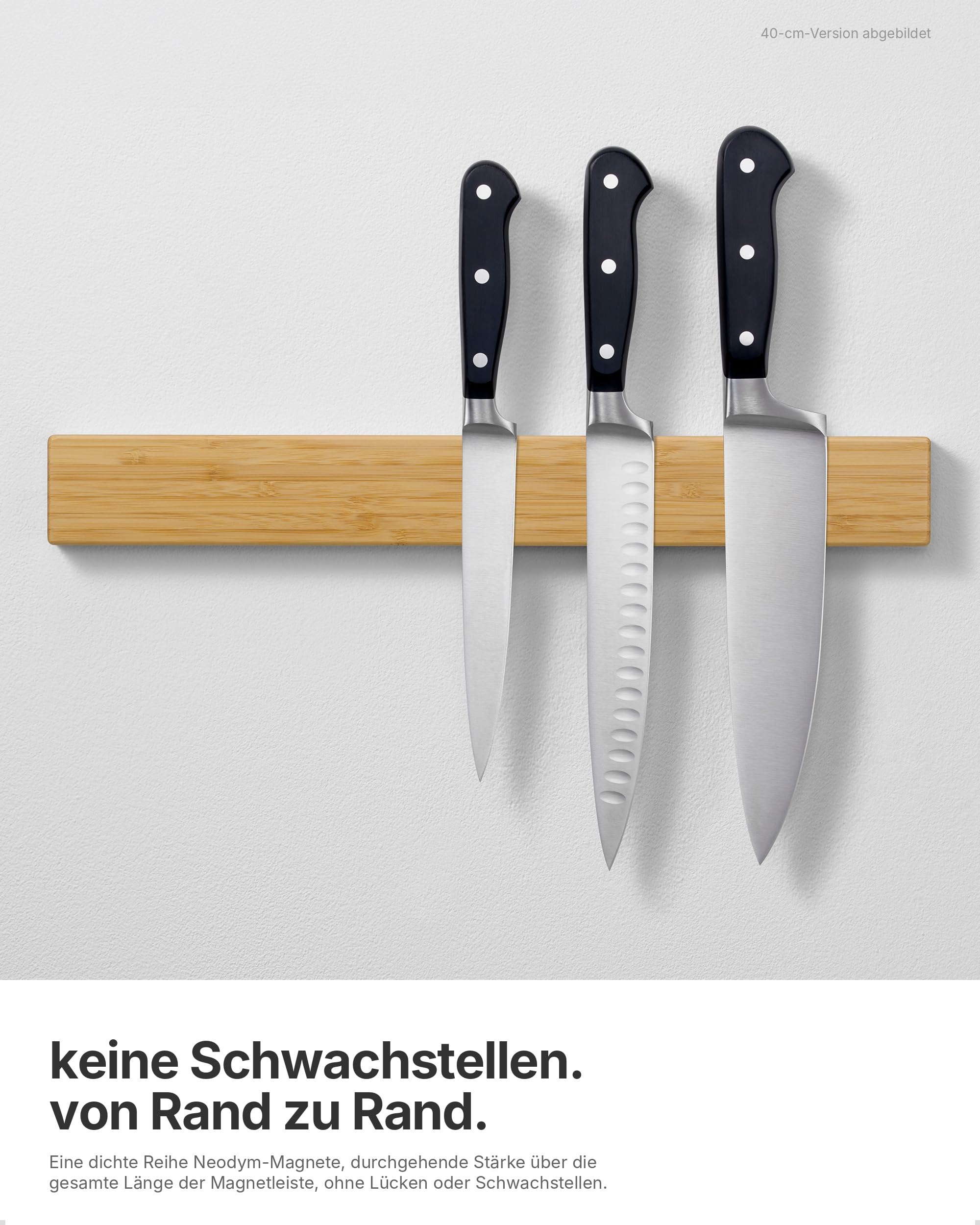 LARHN Magnetleiste Messer Neodym - Bambus, 60 cm - Messerhalter Magnetisch