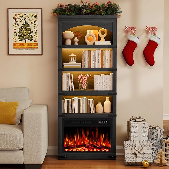 Chimenea Eléctrica BREEZEHEAT con Librero Arqueado 70" Negro miniatura 9